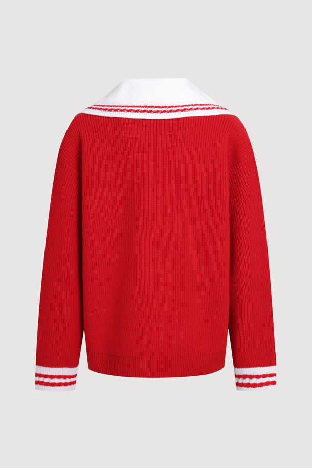 LUCKY CHOUETTE - 가디건 - Mini Sailor Knit Cardigan (red)