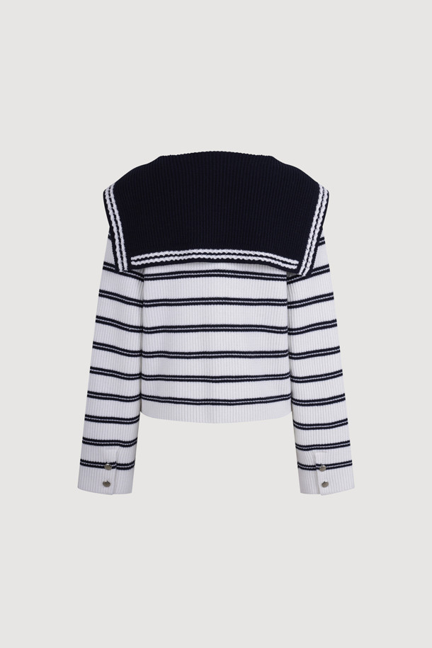 LUCKY CHOUETTE - 가디건 - Stripe Crop Knit Cardigan (ivory)