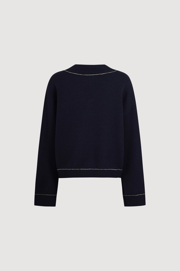 LUCKY CHOUETTE - 가디건 - V-neck Zip-up Knit Cardigan (dark navy)