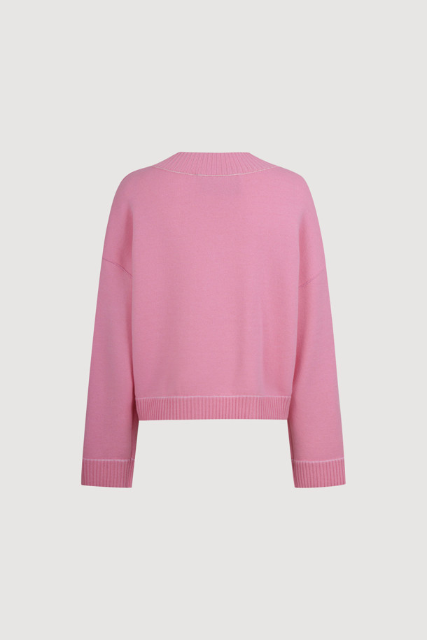 LUCKY CHOUETTE - 가디건 - V-neck Zip-up Knit Cardigan (pink)