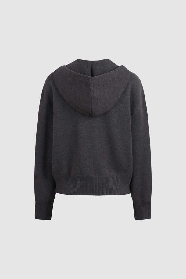 LUCKY CHOUETTE - 가디건 - Detachable Hooded Round Neck Knit Cardigan (dark grey)