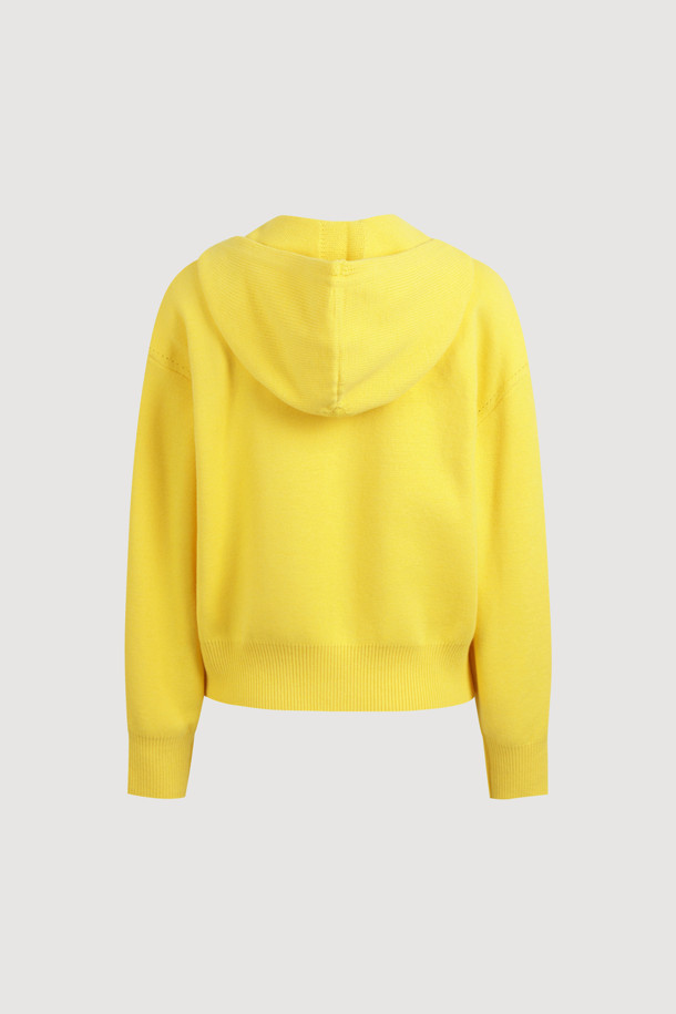 LUCKY CHOUETTE - 가디건 - Detachable Hooded Round Neck Knit Cardigan (yellow)