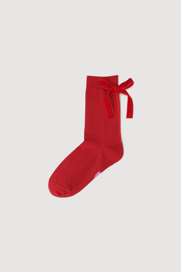 LUCKY CHOUETTE - 양말 - [Holiday Edition] Ribbon Decorated Metal Socks (red)