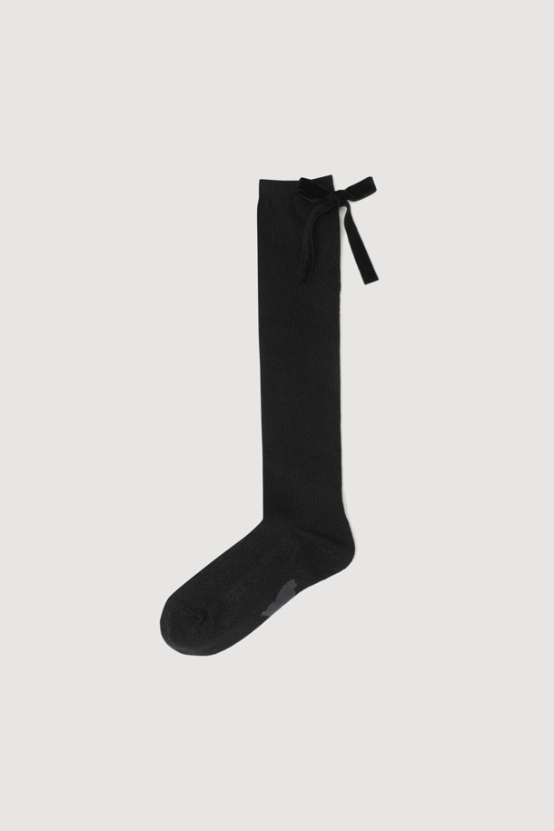 LUCKY CHOUETTE - 양말 - [Holiday Edition] Ribbon Decorated Metal Knee Socks (balck)