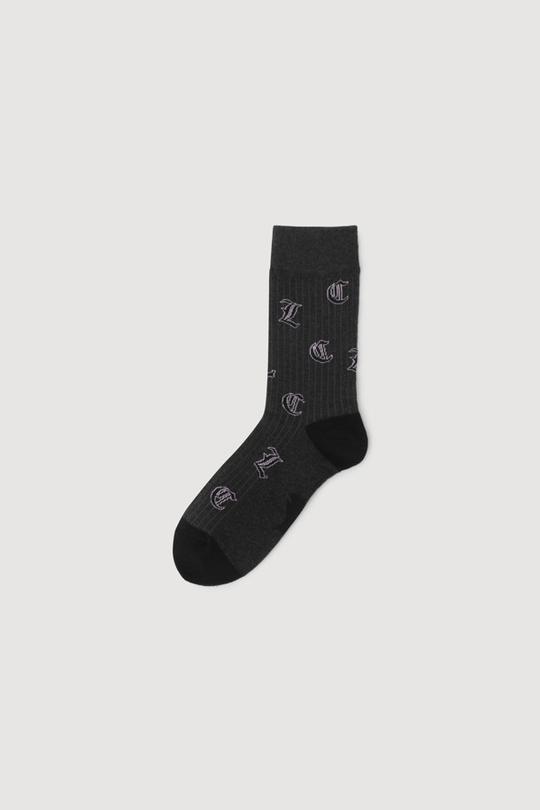 LUCKY CHOUETTE - 양말 - Lettering Jacquard Socks (dark grey)