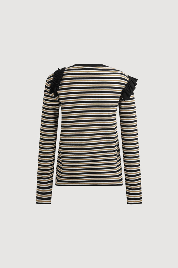 프릴 라인 스트라이프 티셔츠는 여성용 상의로, 부드러운 면과 스판덱스 혼방 소재로 제작되어 편안한 착용감을 선사합니다. 라운드넥 디자인에 레귤러핏으로 제작되었으며, 봄, 가을 시즌에 적합합니다. 얇은 두께감으로 가볍게 착용하기 좋으며, 긴 소매와 베이직한 스트라이프 패턴이 특징입니다. 블랙, 베이지 두 가지 컬러로 출시되어 다양한 스타일 연출이 가능하며, 캐주얼, 미니멀, 클래식 무드를 즐길 수 있습니다.
