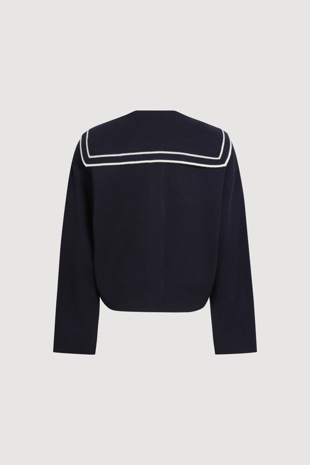 LUCKY CHOUETTE - 니트/가디건 - Colored Sailor Collar Cardigan (dark navy)