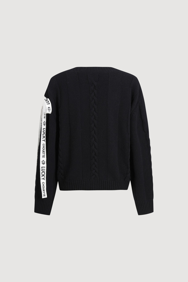 LUCKY CHOUETTE - 니트/가디건 - Logo Tape Cable Cardigan (black)