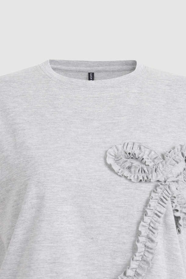 LUCKY CHOUETTE - 반소매 티셔츠 - Chouetties by LUCKY CHOUETTE_Ribbon Point Half Sleeve T-shirt (melange grey)