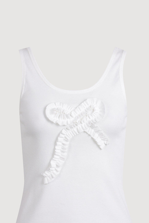 LUCKY CHOUETTE - 민소매티셔츠 - Chouetties by LUCKY CHOUETTE_Ribbon Point Sleeveless T-shirt (white)