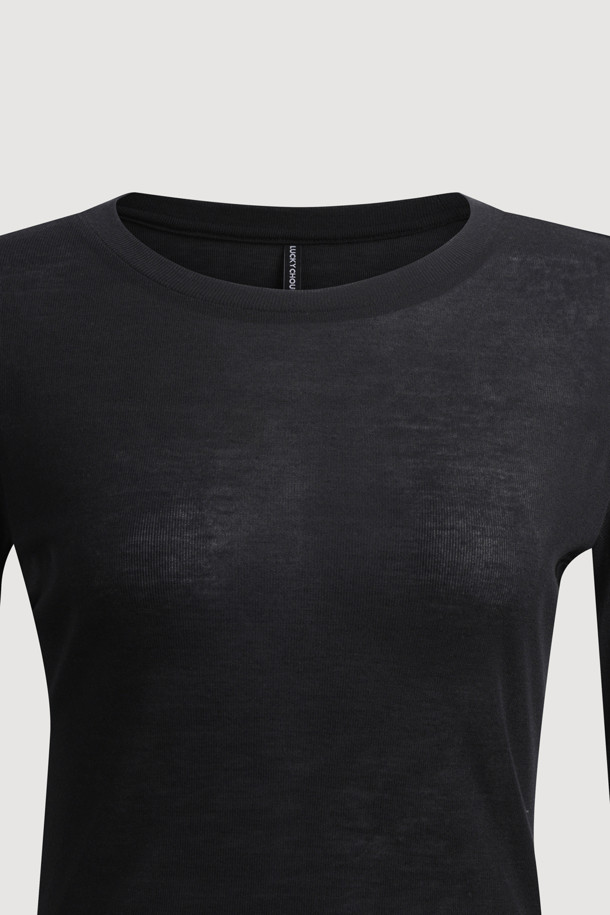 LUCKY CHOUETTE - 긴소매 티셔츠 - Chouetties by LUCKY CHOUETTE_Sheer Slim Fit Long Sleeve T-shirts (black)