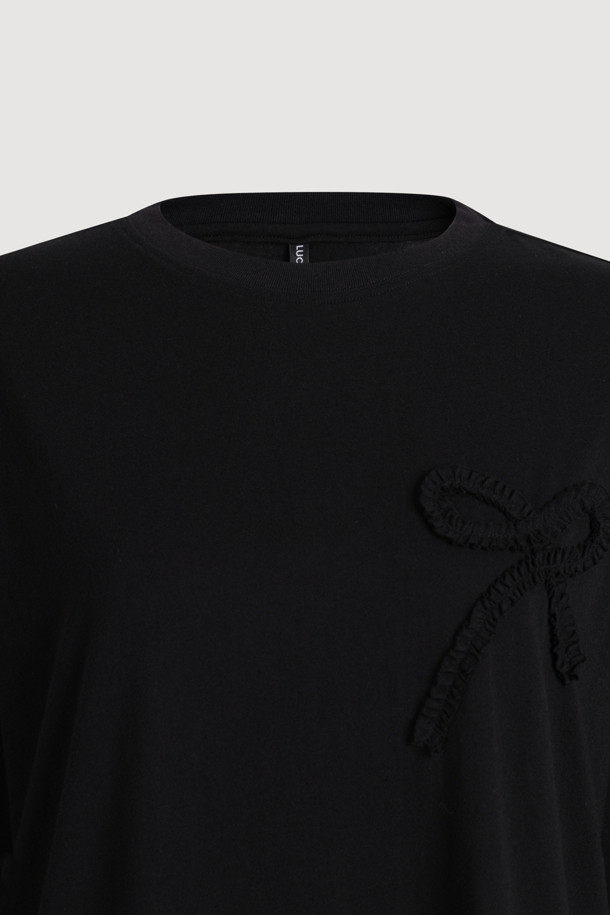 LUCKY CHOUETTE - 반소매 티셔츠 - Chouetties by LUCKY CHOUETTE_Ribbon Point Loose Fit Half Sleeve T-shirt (black)