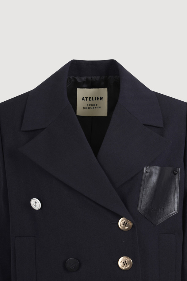 LUCKY CHOUETTE - 코트 - [Atelier] Wool Cotton Button Detail Pea Coat (dark navy)