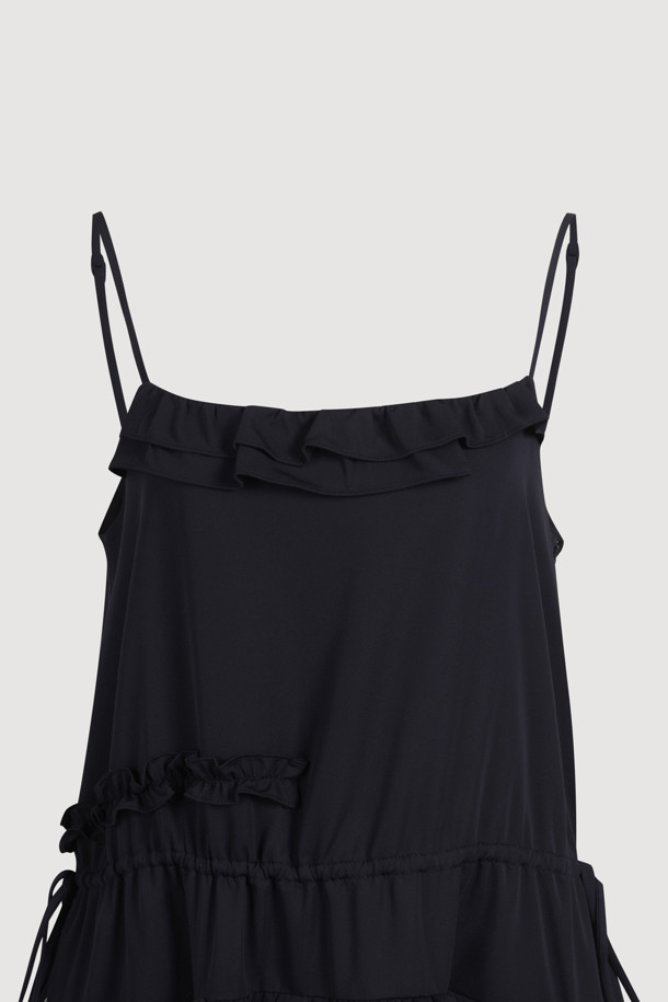 LUCKY CHOUETTE - 민소매 원피스 - Frill Slip Long Dress (dark navy)