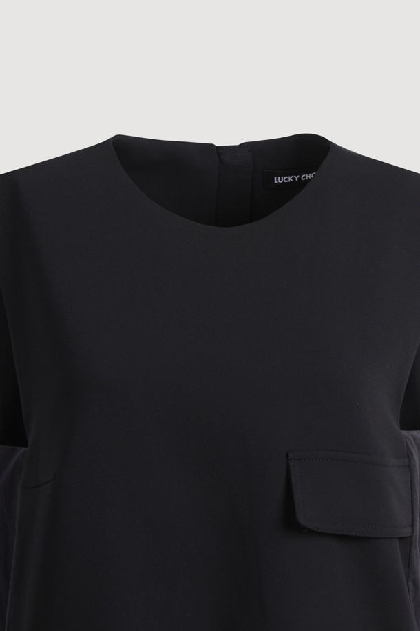 LUCKY CHOUETTE - 민소매 원피스 - Texture Mix Mini Dress (black)