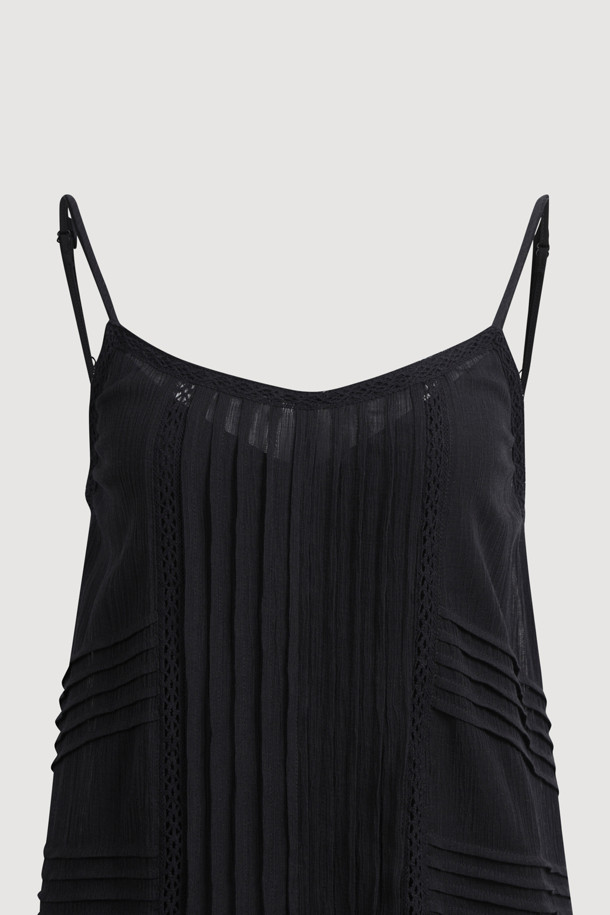 LUCKY CHOUETTE - 민소매 원피스 - Tuck Slip Dress (black)