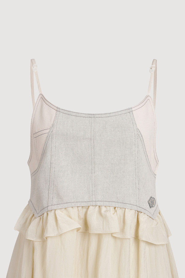 LUCKY CHOUETTE - 민소매 원피스 - [Holiday Edition] Denim Like MIX Slip Dress (light beige)