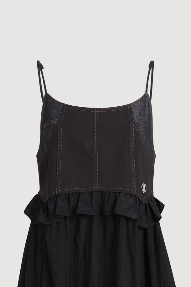 LUCKY CHOUETTE - 민소매 원피스 - [Holiday Edition] Denim Like MIX Slip Dress (black)