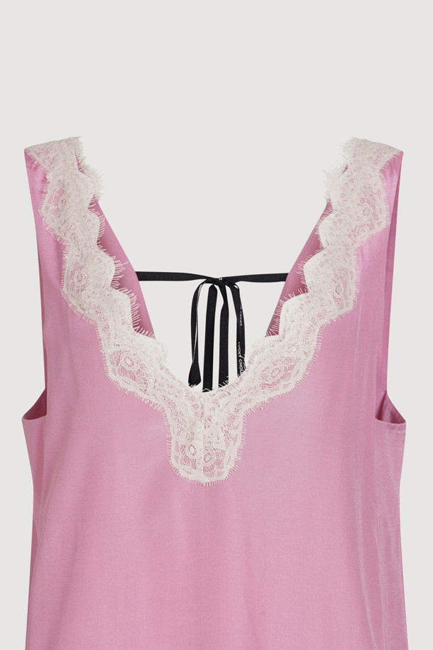 LUCKY CHOUETTE - 민소매 원피스 - [Holiday Edition] Lace Combination Frill Slip Dress (pink)