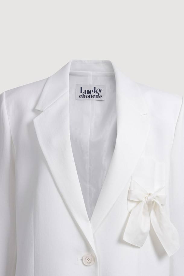 LUCKY CHOUETTE - 자켓 - Pocket Ribbon Single Jacket (ivory)