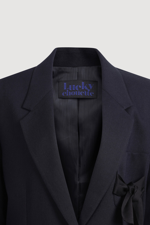 LUCKY CHOUETTE - 자켓 - Pocket Ribbon Single Jacket (dark navy)