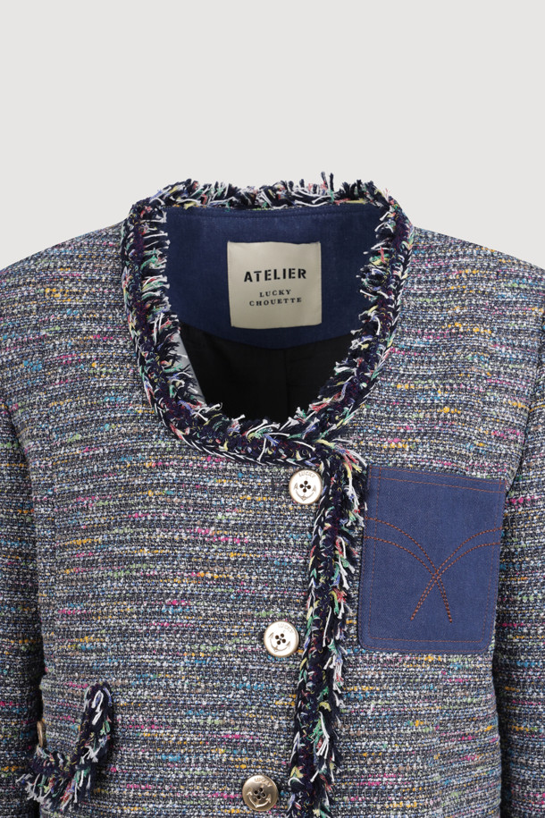 LUCKY CHOUETTE - 자켓 - [Atelier] Denim Pocket U-Neck Tweed Jacket (multi color)