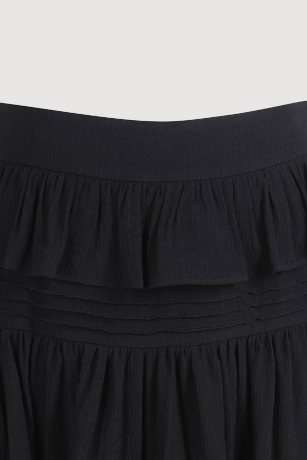 LUCKY CHOUETTE - 미니스커트 - [Re-Order] Pin Tuck Point Mini Skirt (dark black)