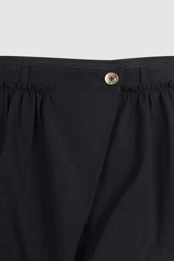 LUCKY CHOUETTE - 미니스커트 - [Atelier] Wool Cotton Shirring Mini Skirt (dark navy)