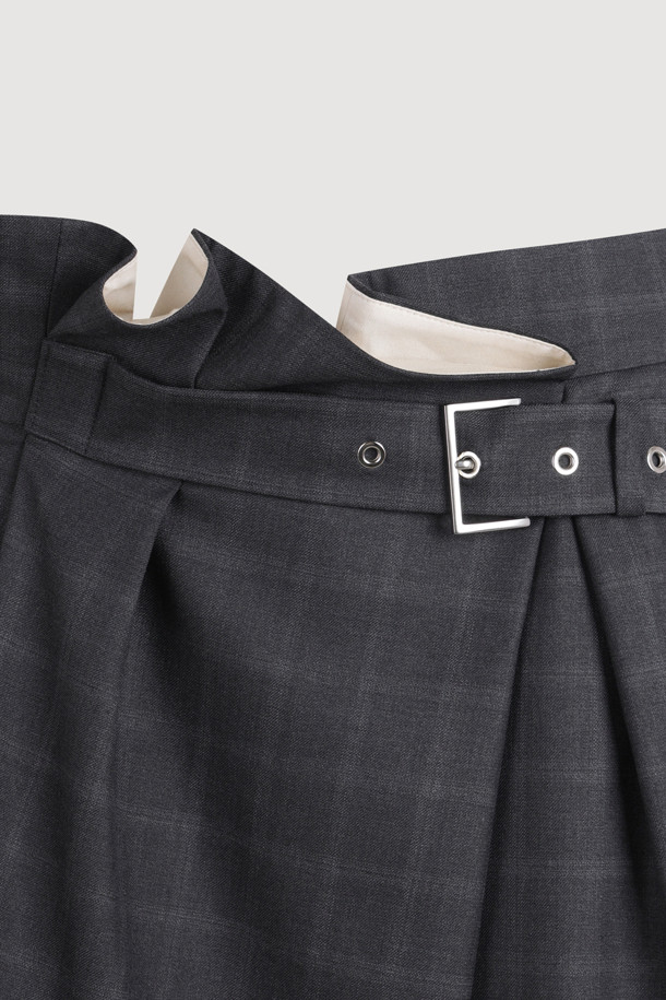 LUCKY CHOUETTE - 미니스커트 - [Atelier] Obi Point Check Mini Skirt (grey)