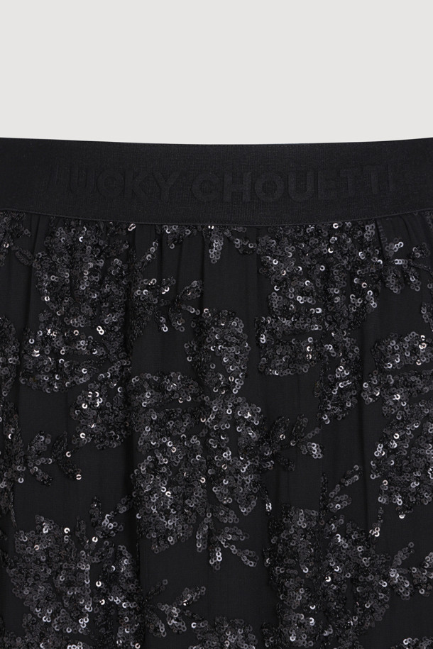 LUCKY CHOUETTE - 롱스커트 - [Holiday Edition] Spangle Long Banded Waist Skirt (Under Skirt Set) (black)