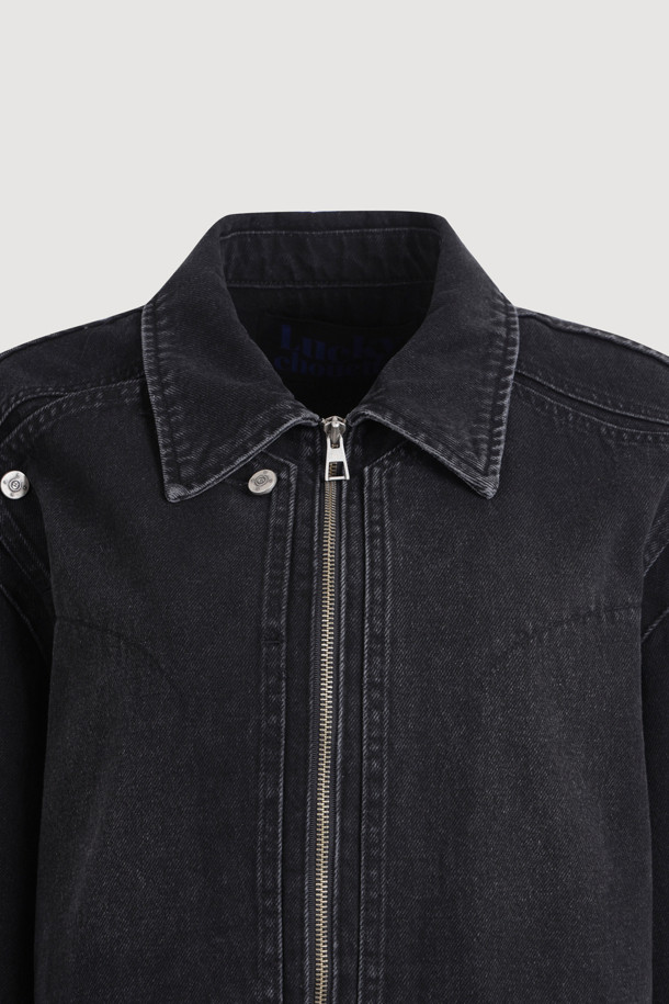 LUCKY CHOUETTE - 자켓 - Front Detail Denim Collar Jacket (black)