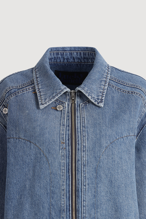 LUCKY CHOUETTE - 자켓 - Front Detail Denim Collar Jacket (blue)