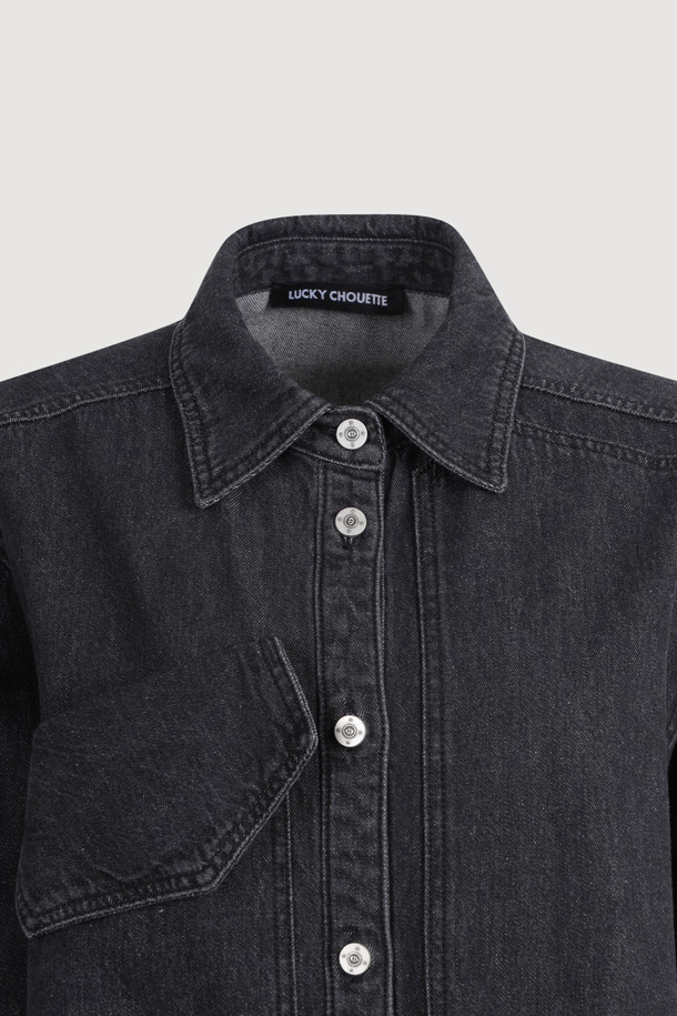 LUCKY CHOUETTE - 데님 원피스 - Unbalance Pocket Denim Shirt Dress (black)