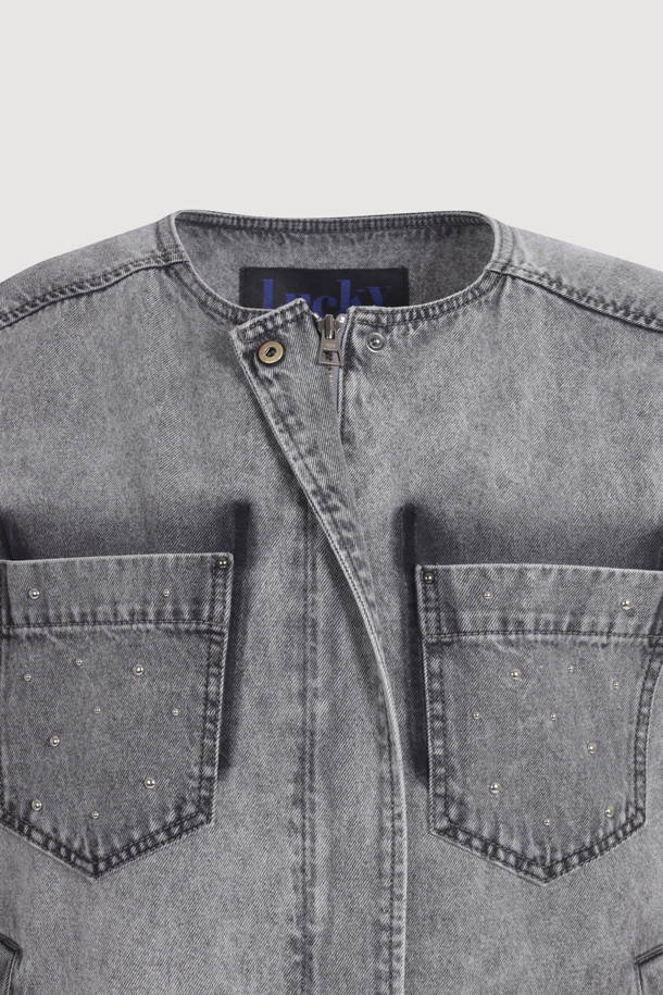 LUCKY CHOUETTE - 베스트 - Pocket Point Denim Vest (grey)