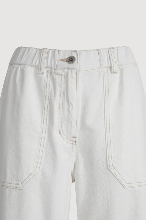 LUCKY CHOUETTE - 롱/미디팬츠 - Hem Frill Back Banding Wide Denim Pants (white)
