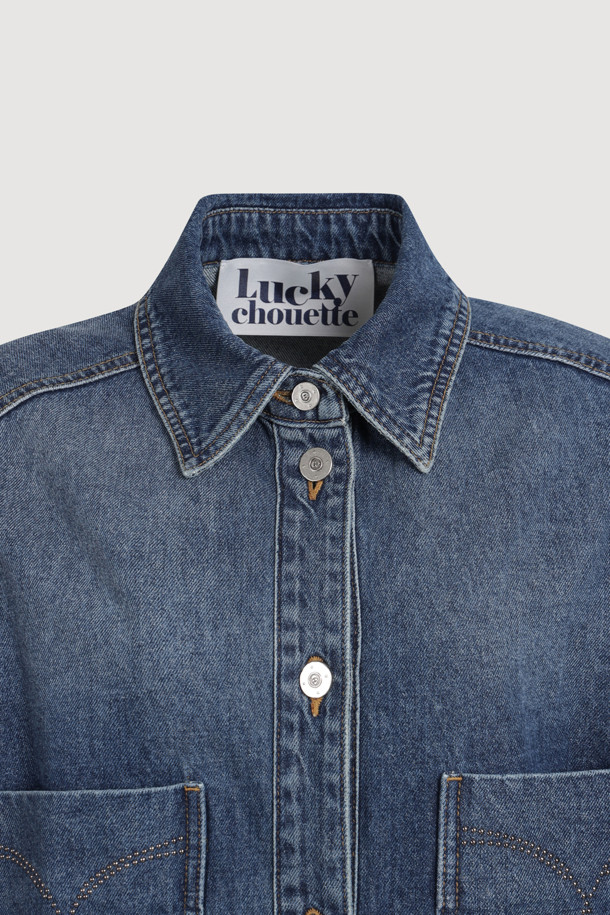 LUCKY CHOUETTE - 셔츠 - [Holiday Edition] Ribbon-decorated Denim Shirts (blue)