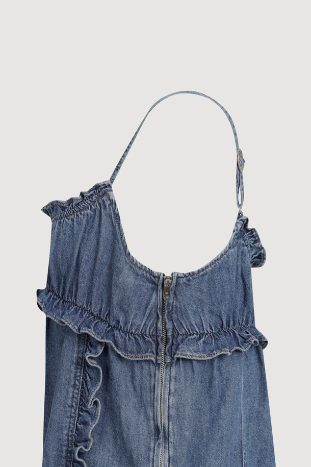 LUCKY CHOUETTE - 블라우스 - Frill Denim Top (blue)