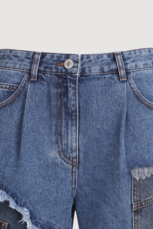 LUCKY CHOUETTE - 쇼트팬츠 - Color Block Denim Shorts (blue)