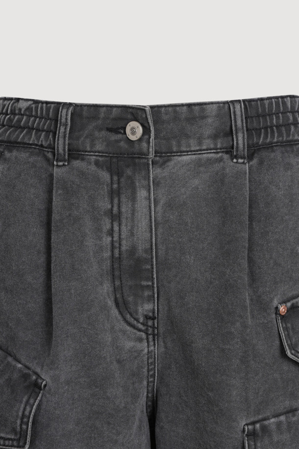 LUCKY CHOUETTE - 데님 - Back Banding Out Pocket Short Denim Pants (grey)