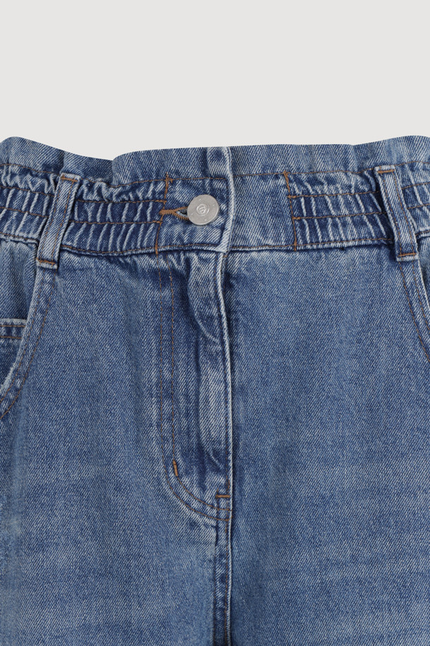 LUCKY CHOUETTE - 롱/미디팬츠 - Waist Banding Denim Pants (blue)