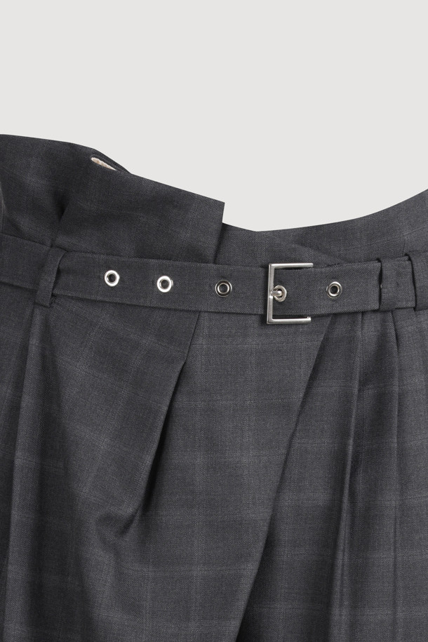 LUCKY CHOUETTE - 롱/미디팬츠 - [Atelier] Obi Point Check Wide Pants (grey)