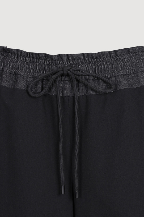 LUCKY CHOUETTE - 롱/미디팬츠 - Waist Color Banding Wide Pants (black)