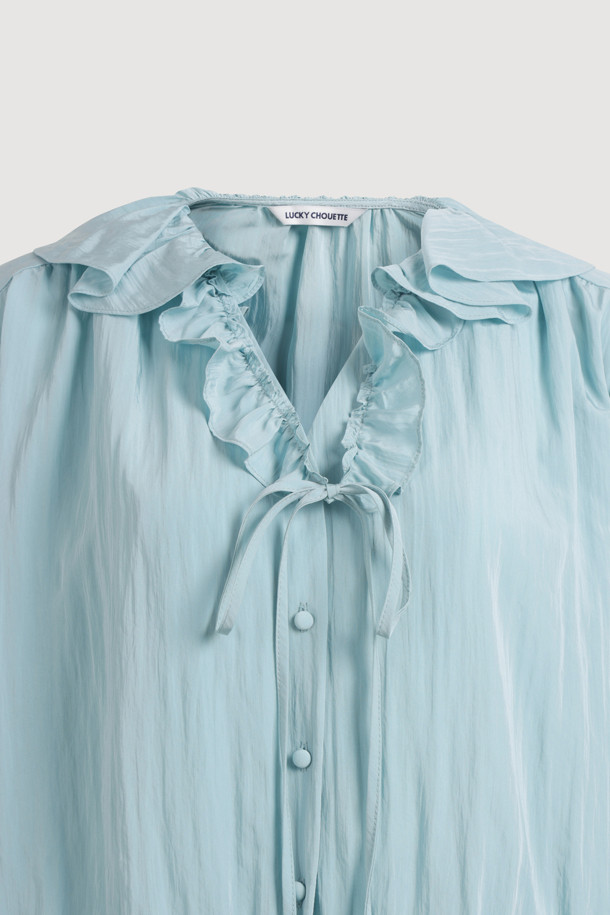 LUCKY CHOUETTE - 블라우스 - Full Open Frill Half Sleeve Blouse (blue)