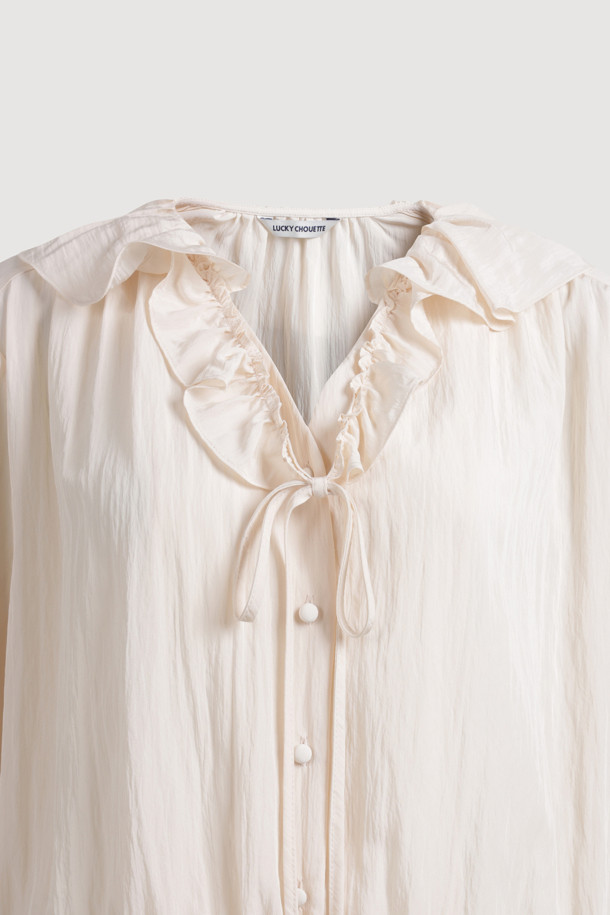 LUCKY CHOUETTE - 블라우스 - Full Open Frill Half Sleeve Blouse (ivory)