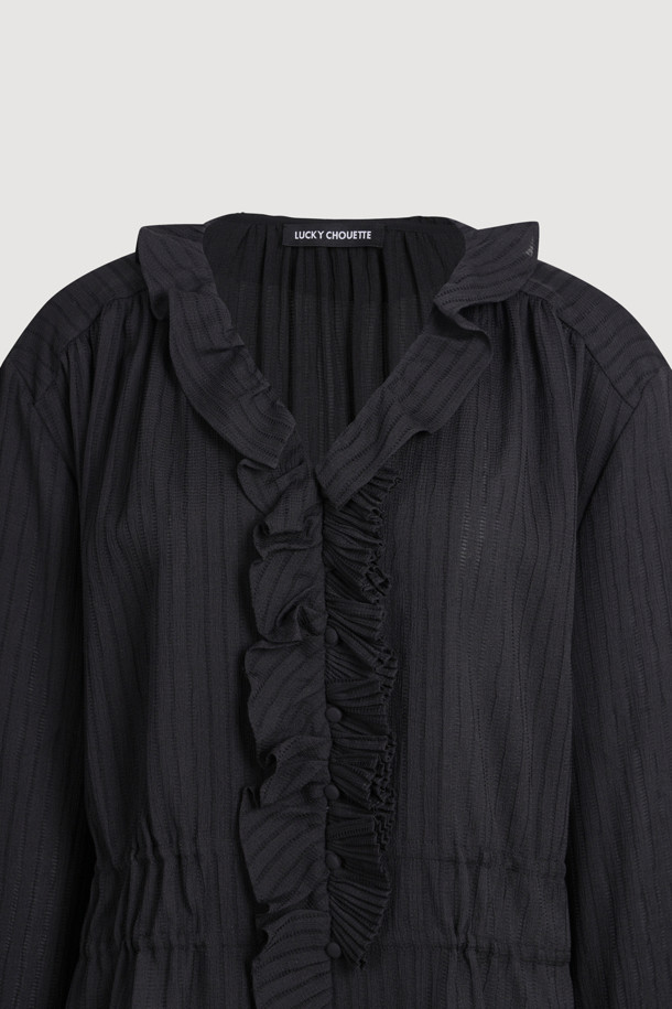 LUCKY CHOUETTE - 블라우스 - Frill Points Long-sleeve Blouse (black)