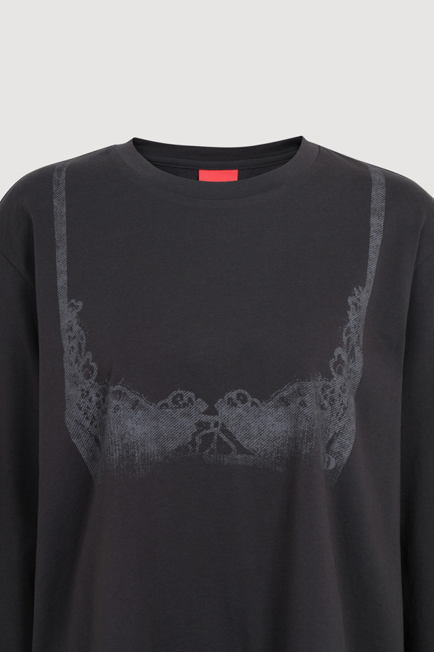 LUCKY CHOUETTE - 긴소매 티셔츠 - Print Point Long Sleeve T-shirt (dark grey)