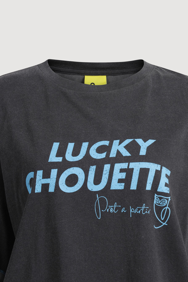LUCKY CHOUETTE - 반소매 티셔츠 - Mesh Loose Fit Half Sleeve T-shirt (dark grey)