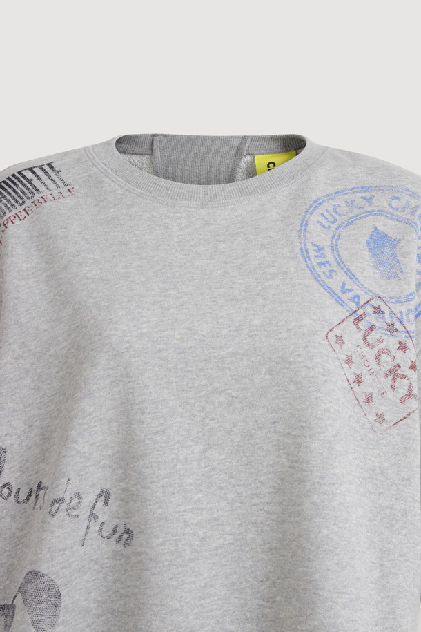 LUCKY CHOUETTE - 반소매 티셔츠 - Print Point Half Sleeve T-shirt (melange grey)