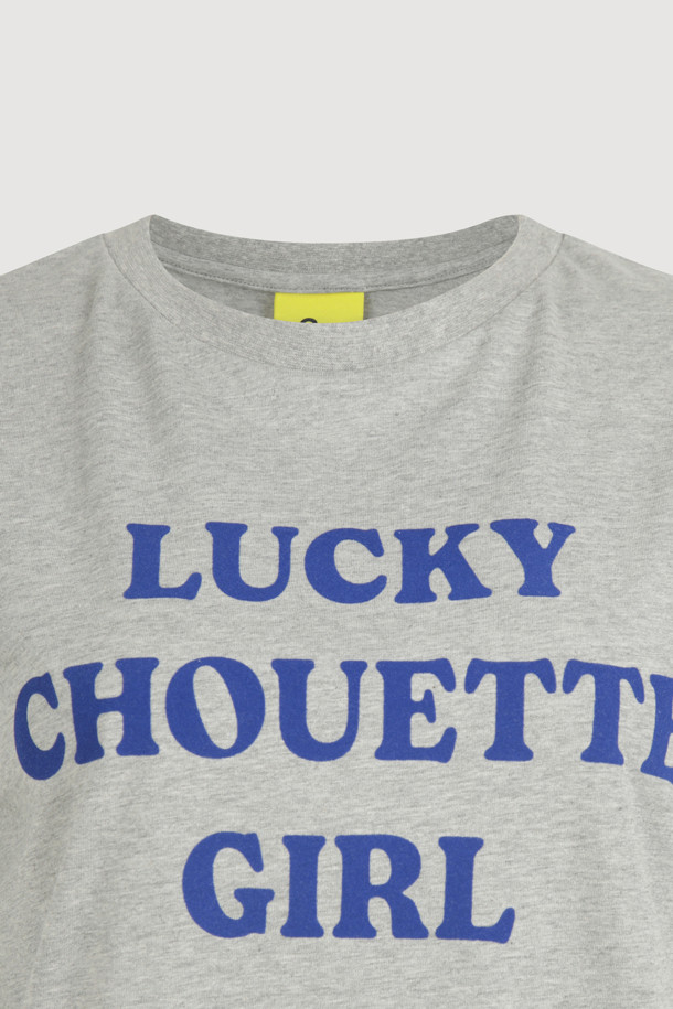 LUCKY CHOUETTE - 반소매 티셔츠 - [Re-Order] Lettering Point Slim Fit Half Sleeve T-shirt (melange grey)