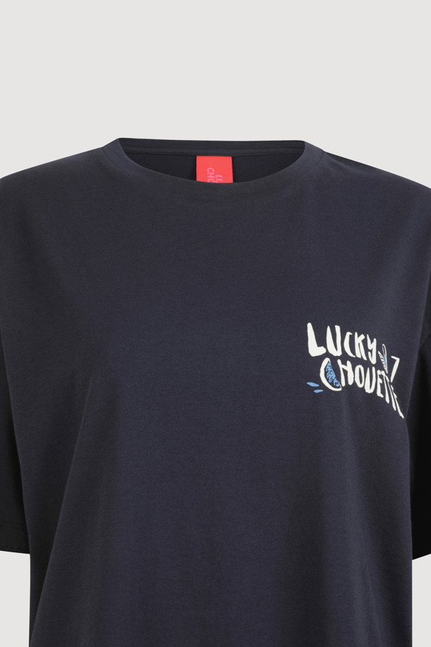 LUCKY CHOUETTE - 반소매 티셔츠 - Back Print Loose Fit Half Sleeve T-shirt (navy)